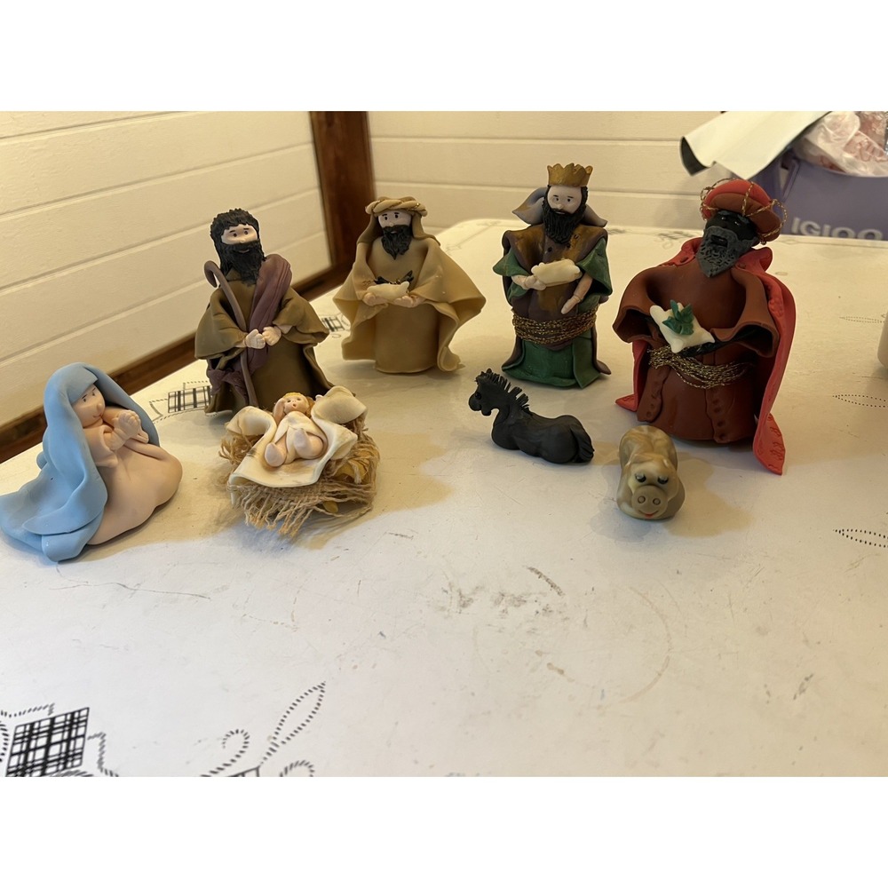 Unique Nativity Clay/Dough Figures 9 Pcs Homemade Christmas ONE OF A KIND